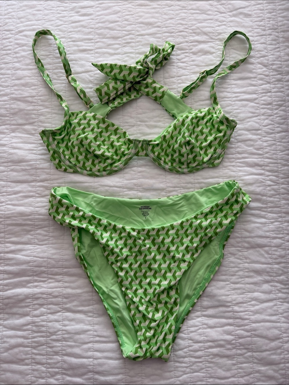 Monday Swimwear Green Geometric Two-Piece Bikini - never worn!